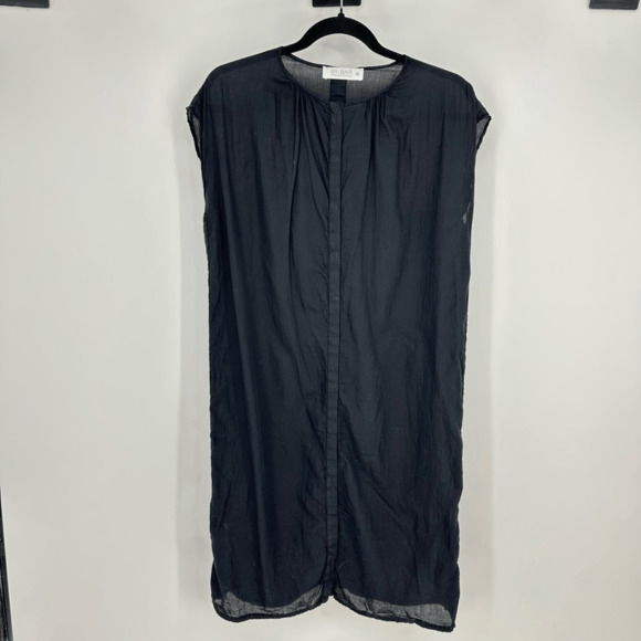 By-Bar Amsterdam Womens Mini Dress Sz M Black Gauze Cotton Snap Front Minimalist - Picture 5 of 10